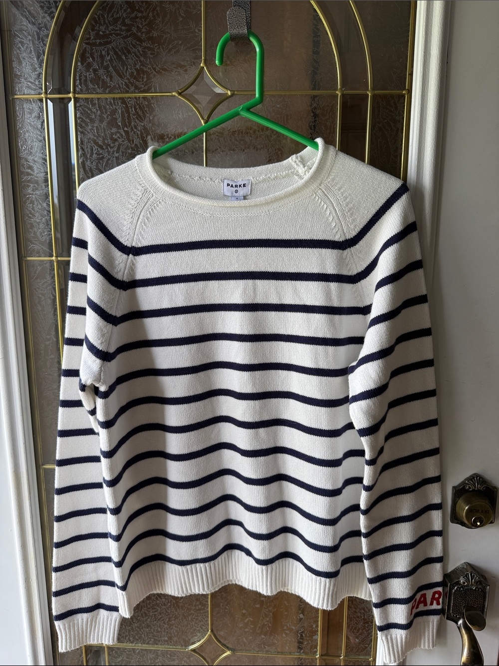 Parke White & Navy Striped Crewneck Sweater